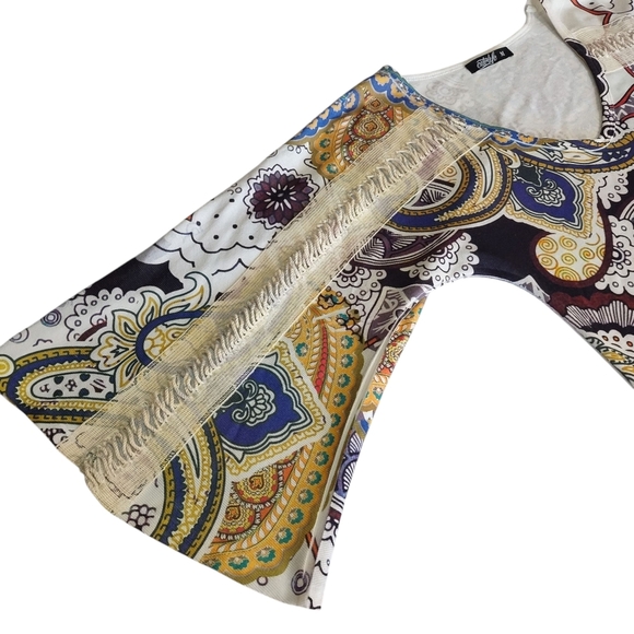 Citi Life Women's Multicolor Paisley Print V-Neck 3/4 Sleeve Top Sweater Size M - Picture 5 of 9